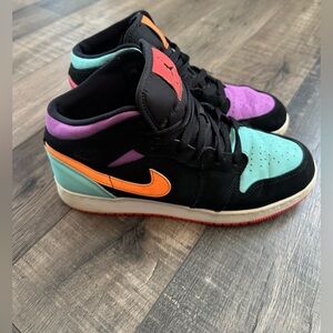 Nike Air Jordan 1 Mid GS “Candy” Mismatch Orange Purple Sz7Y (W8.5) #554725-083